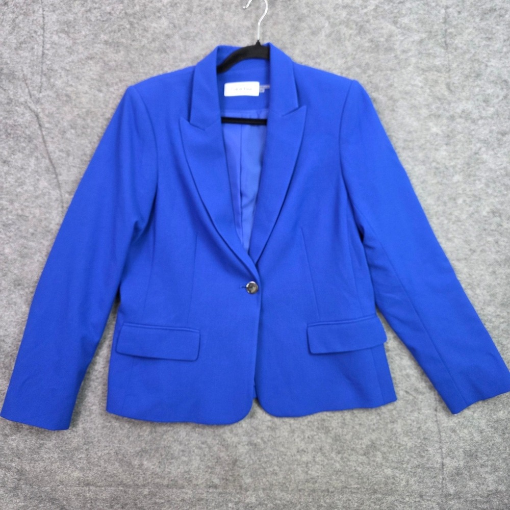 Calvin Klein Womens 14P Cobalt Blue Single Button Blazer Jacket CSFTN0796